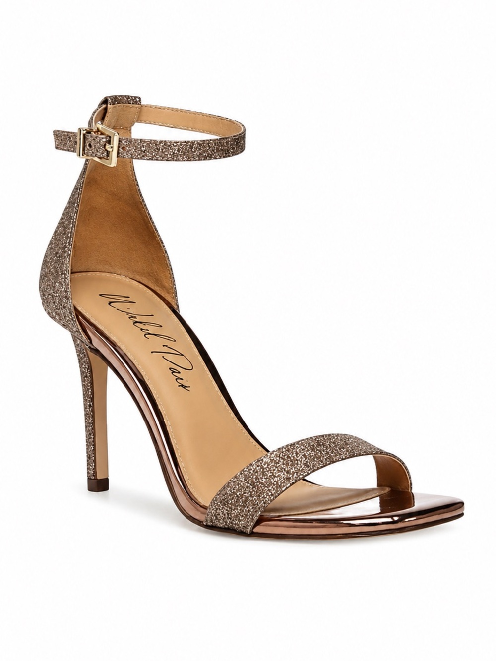 WILD PAIR Bethie Bronze Glitter Two-Piece Dress Sandals